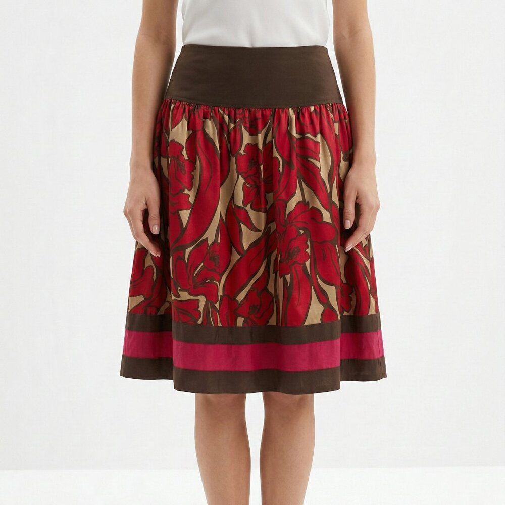 Nygard Skirt A-Line Brown Red Silk Boho Whimsigoth Floral Pleated 14 NWT